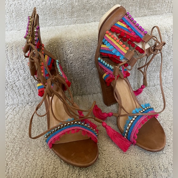 SCHUTZ "Parker" colorful summer gladiator embellished heel sandal - Picture 8 of 8